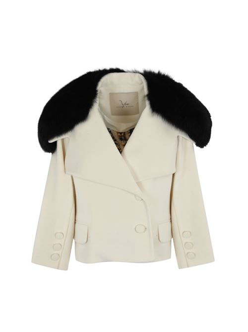 Cappotto New Way in lana e pelliccia bianco e nero YES LONDON | CD1197BIANCO